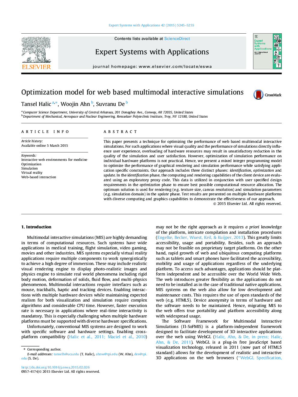 Optimization model for web based multimodal interactive simulations