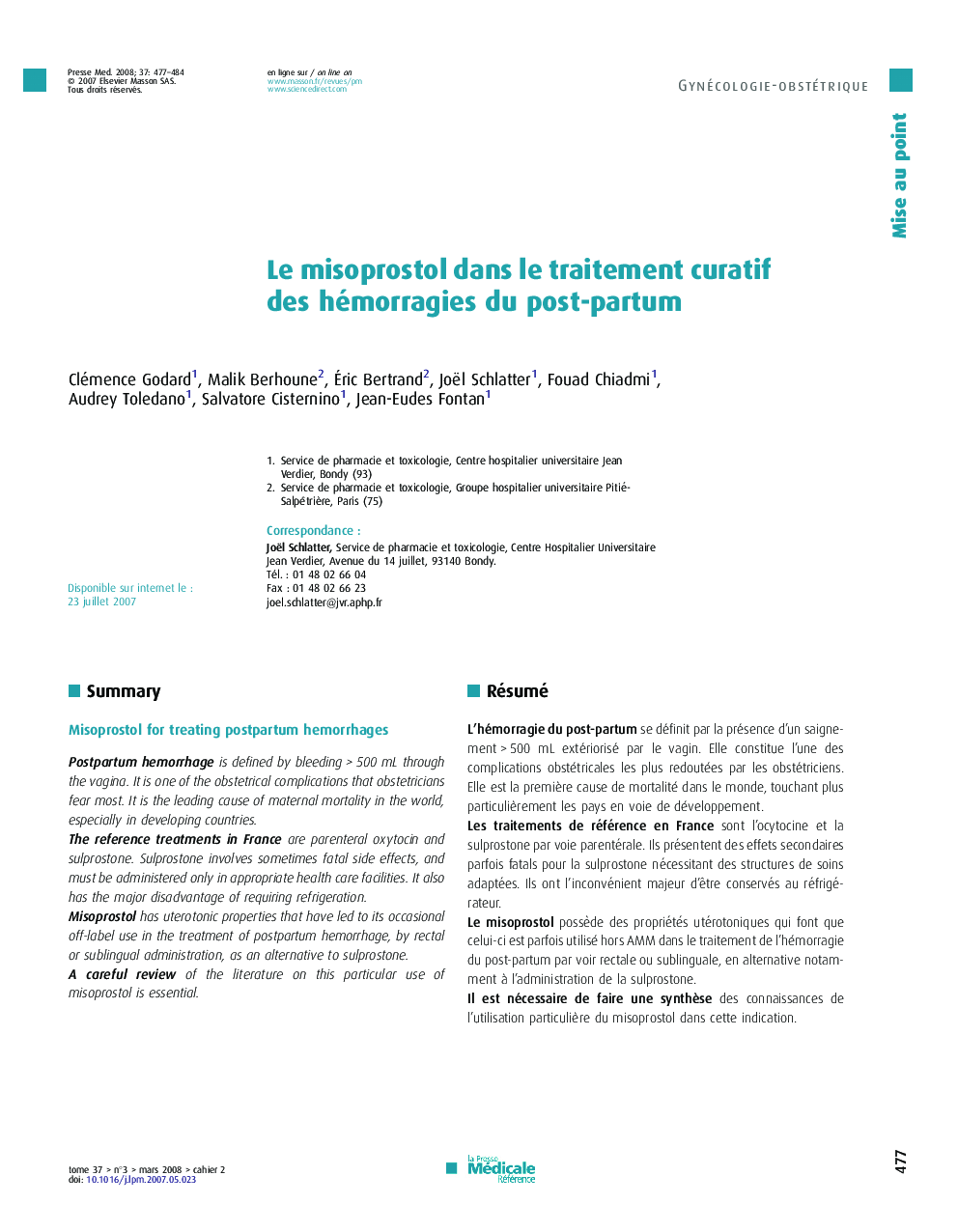 Le misoprostol dans le traitement curatif des hémorragies du post-partum