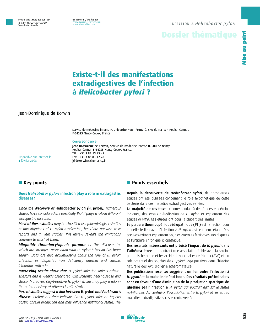 Existe-t-il des manifestations extradigestives de l’infection à Helicobacter pylori ?