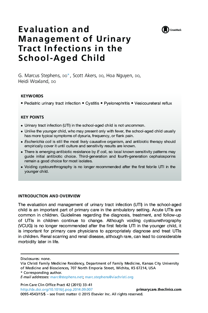 Evaluation and Management of Urinary Tract Infections in the School-Aged Child