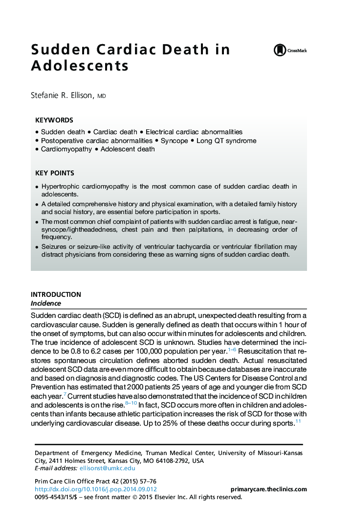 Sudden Cardiac Death in Adolescents