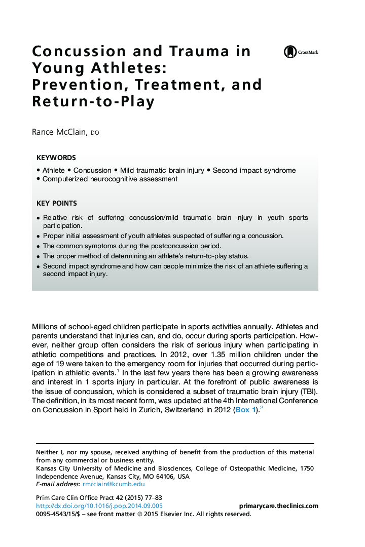 Concussion and Trauma in Young Athletes: Prevention, Treatment, and Return-to-Play