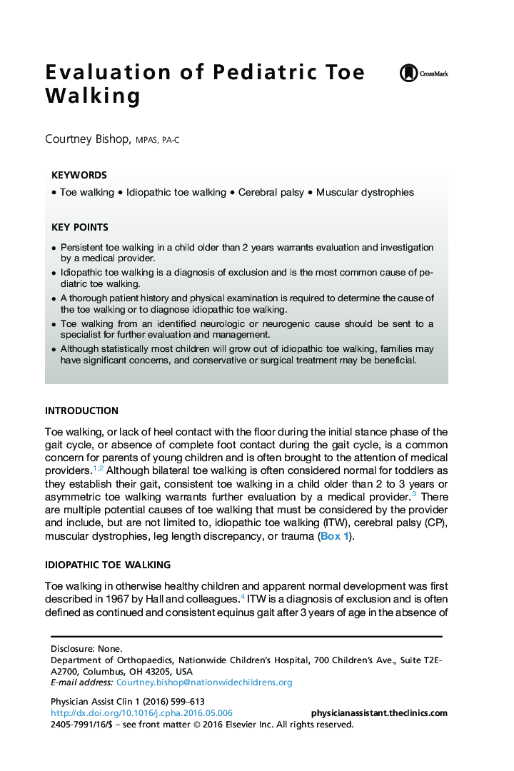 Evaluation of Pediatric Toe Walking