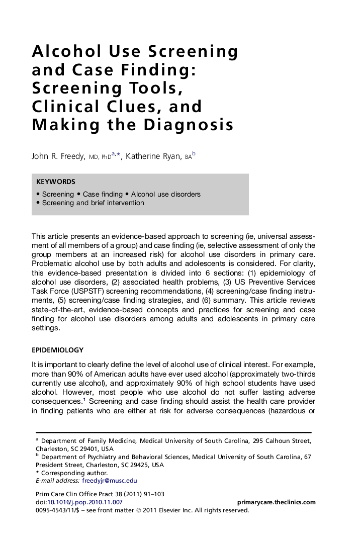 Alcohol Use Screening and Case Finding: Screening Tools, Clinical Clues, and Making the Diagnosis