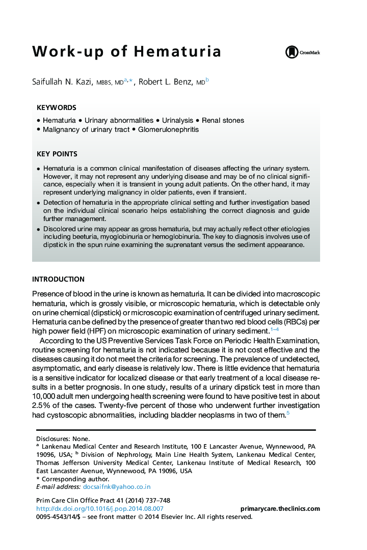 Work-up of Hematuria