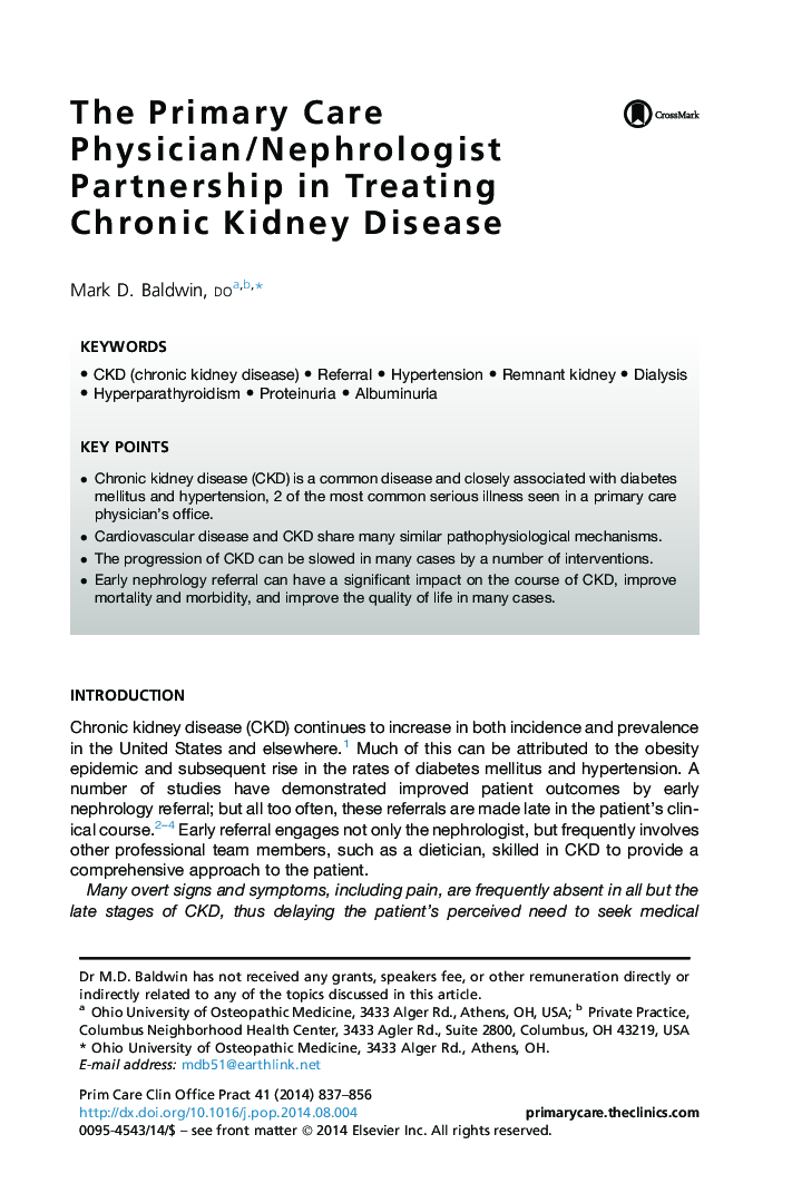 The Primary Care Physician/Nephrologist Partnership in Treating Chronic Kidney Disease