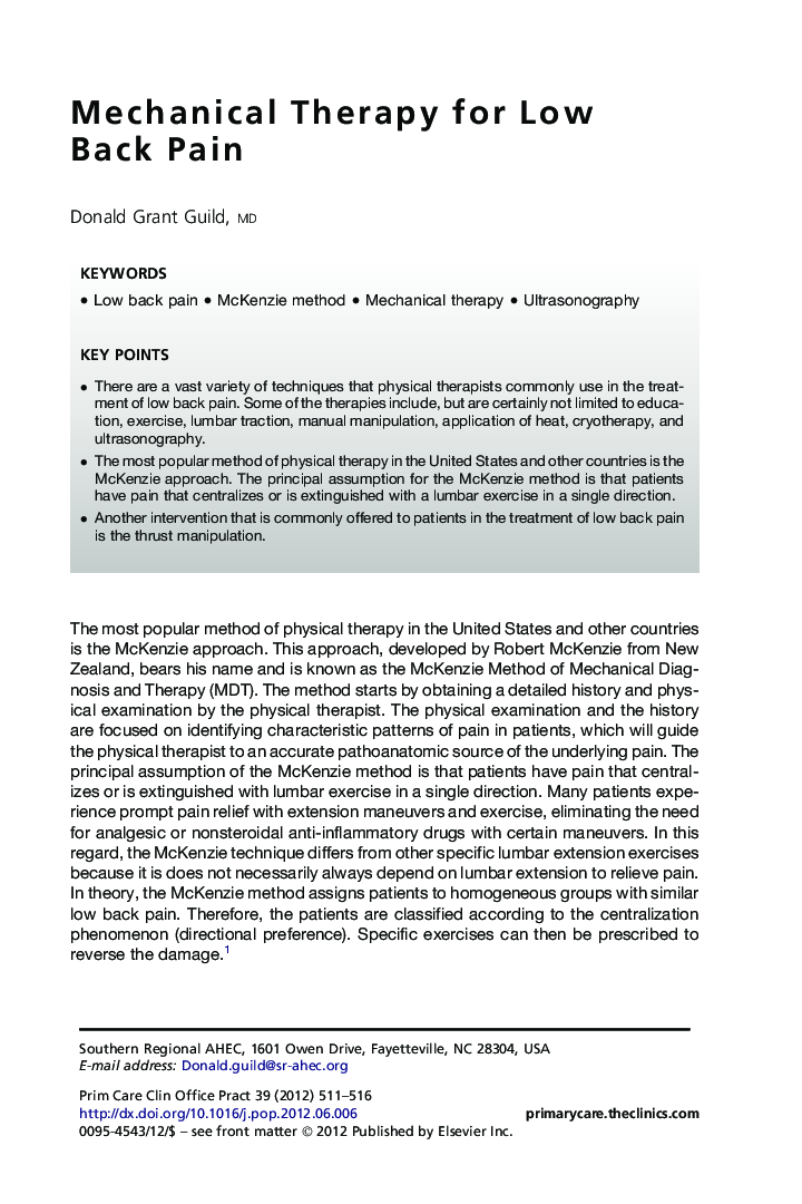 Mechanical Therapy for Low Back Pain