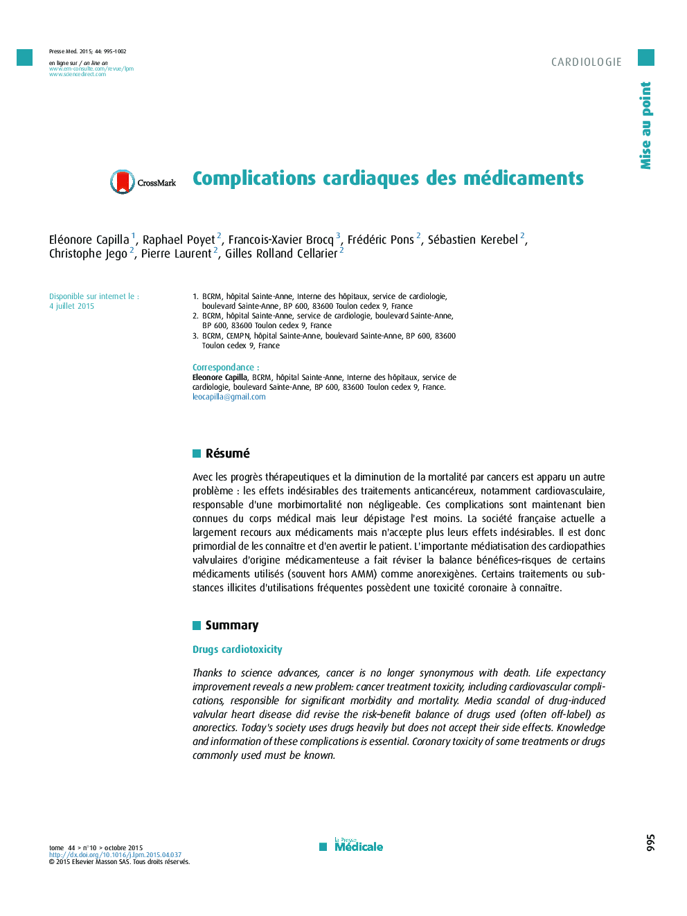 Complications cardiaques des médicaments