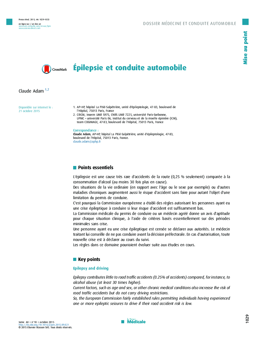 Épilepsie et conduite automobile