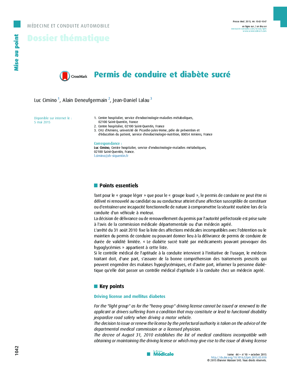 عکس صفحه اول مقاله: Permis de conduire et diabète sucré Permis de conduire et diabète sucré