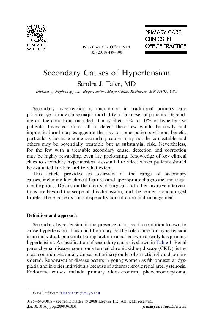 Secondary Causes of Hypertension