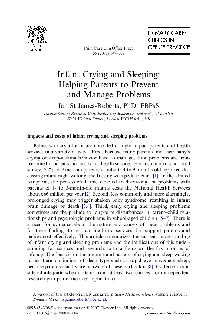 Infant Crying and Sleeping: Helping Parents to Prevent and Manage Problems 