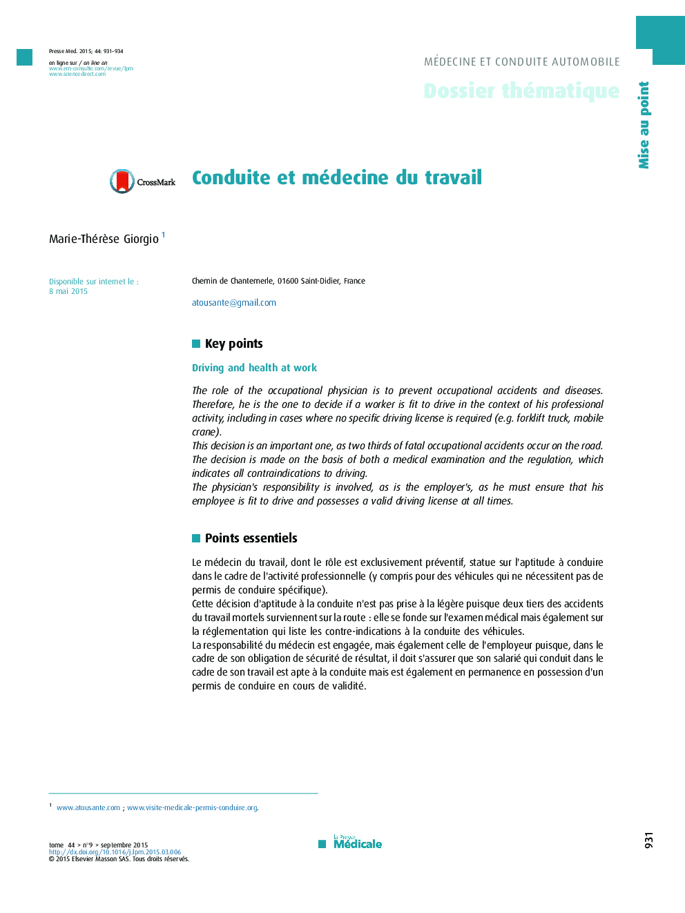 Conduite et médecine du travail