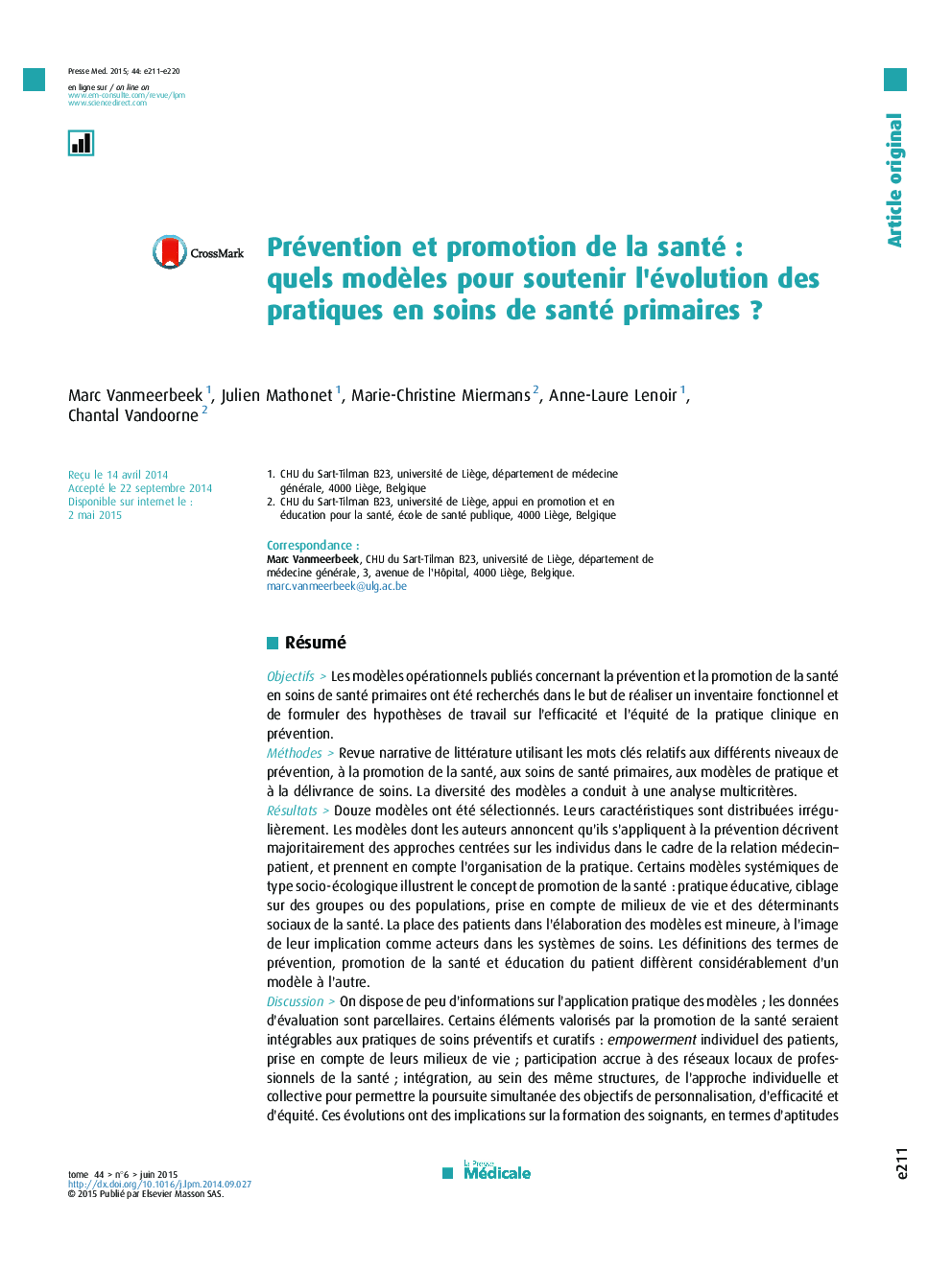Prévention et promotion de la santé : quels modèles pour soutenir l’évolution des pratiques en soins de santé primaires ?
