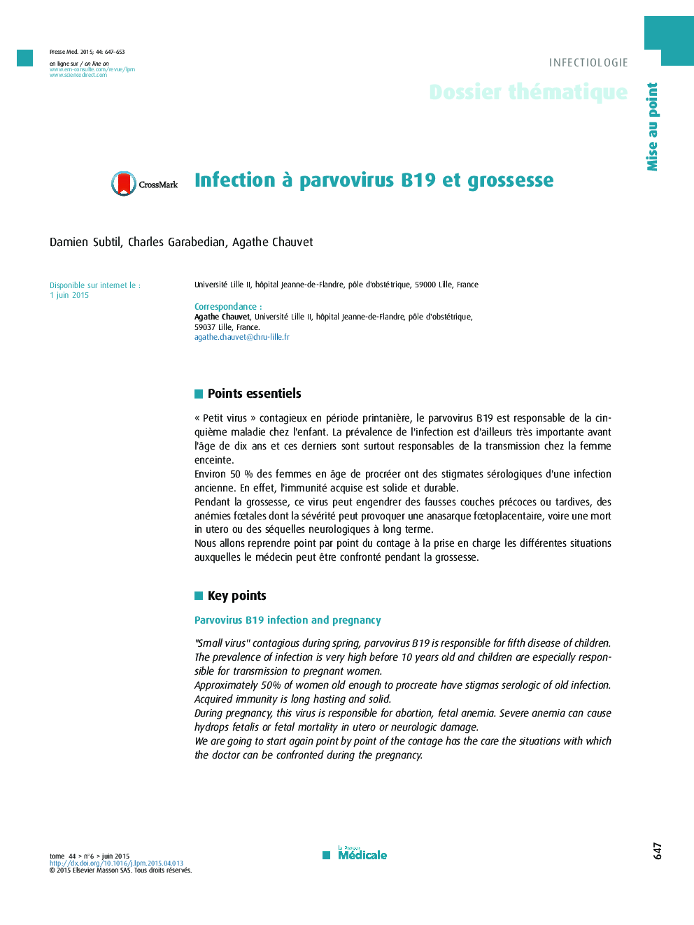 Infection à parvovirus B19 et grossesse