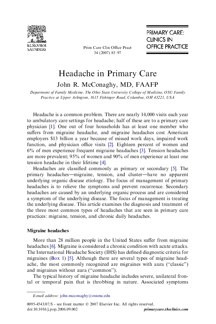 Headache in Primary Care