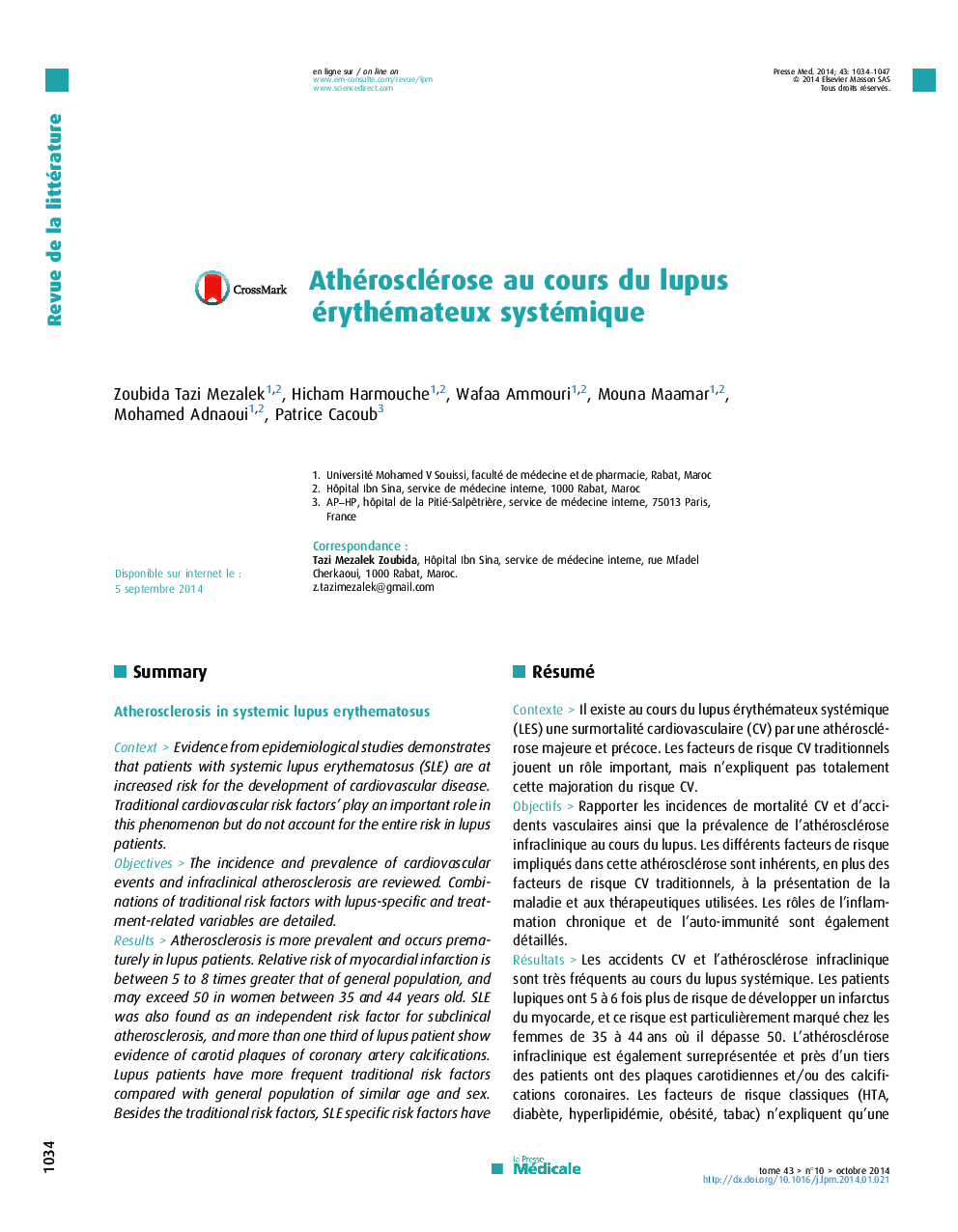 Athérosclérose au cours du lupus érythémateux systémique
