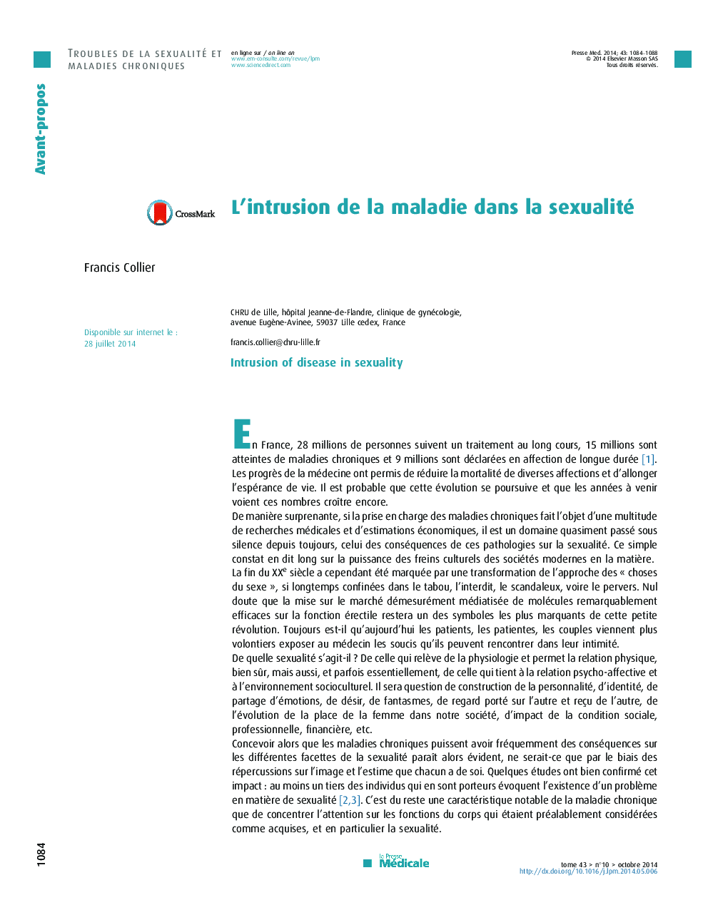 L'intrusion de la maladie dans la sexualité