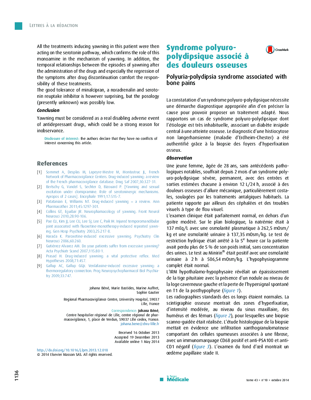 Syndrome polyuro-polydipsique associé Ã  des douleurs osseuses