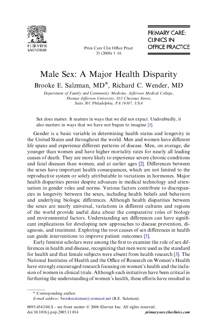 Male Sex: A Major Health Disparity