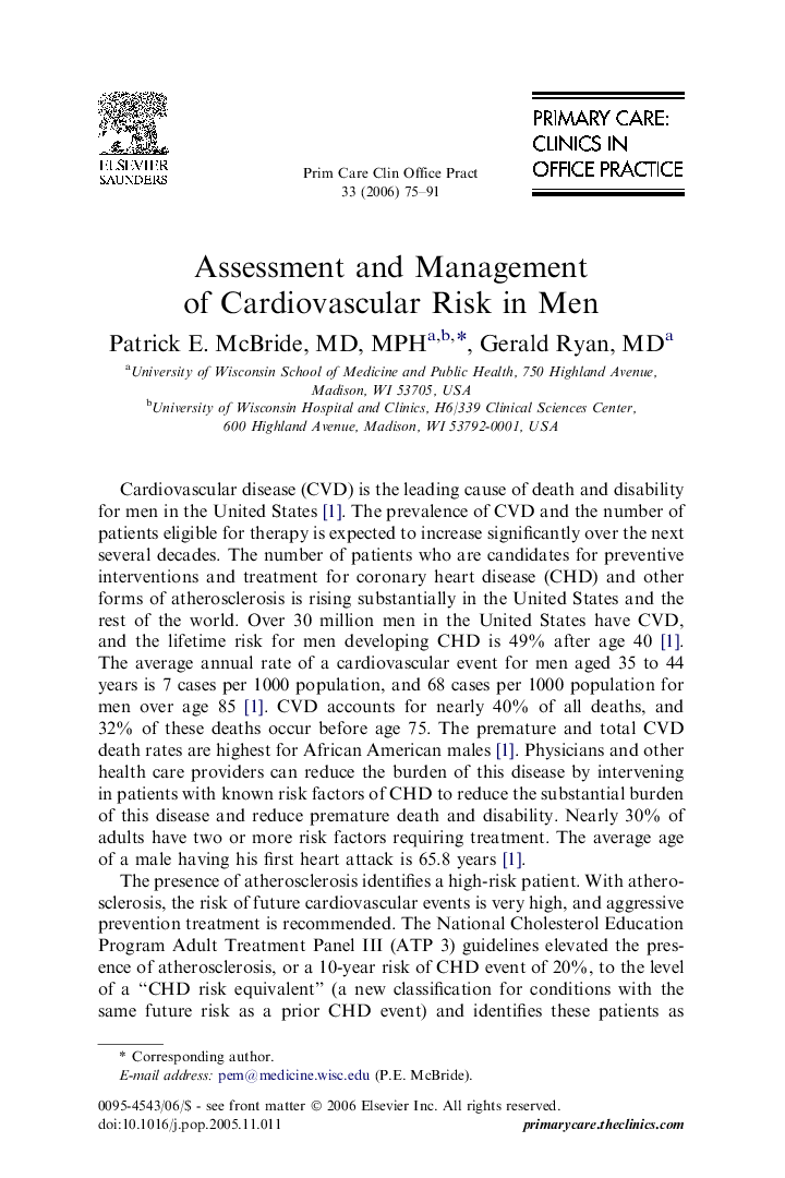 Assessment and Management of Cardiovascular Risk in Men