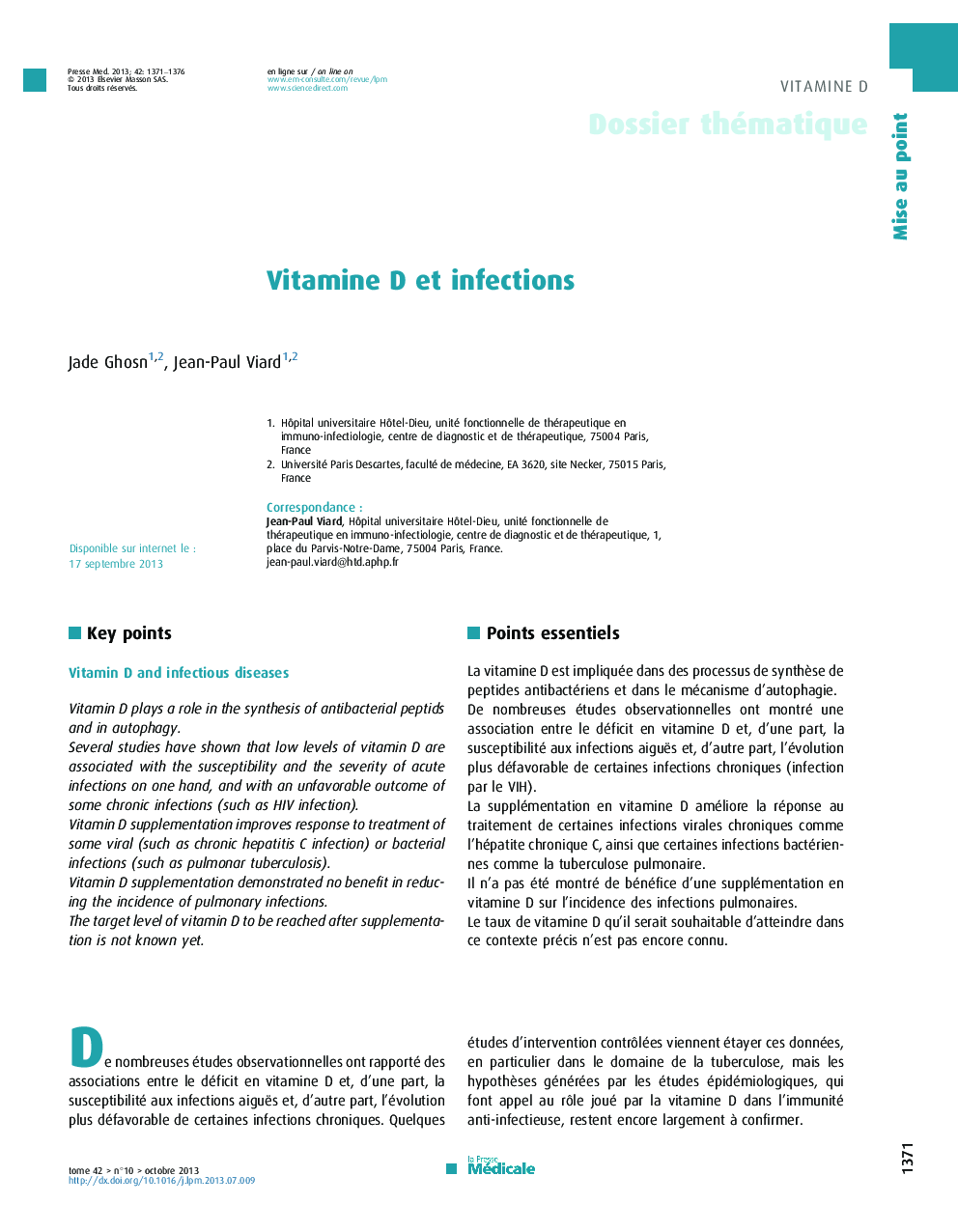 Vitamine D et infections