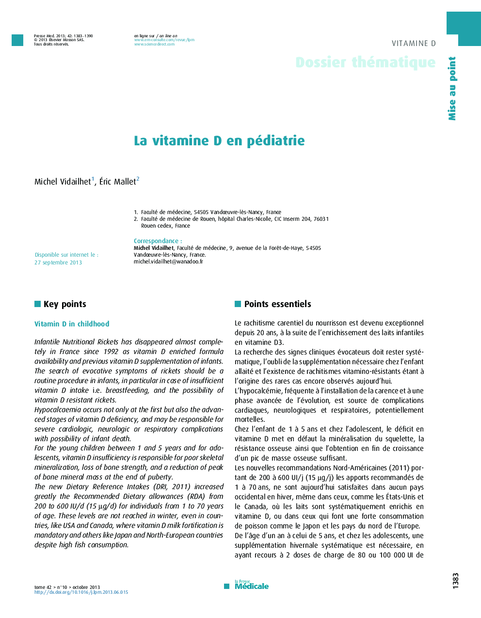 La vitamine D en pédiatrie