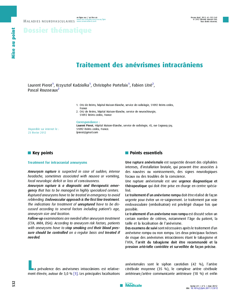 Traitement des anévrismes intracrâniens