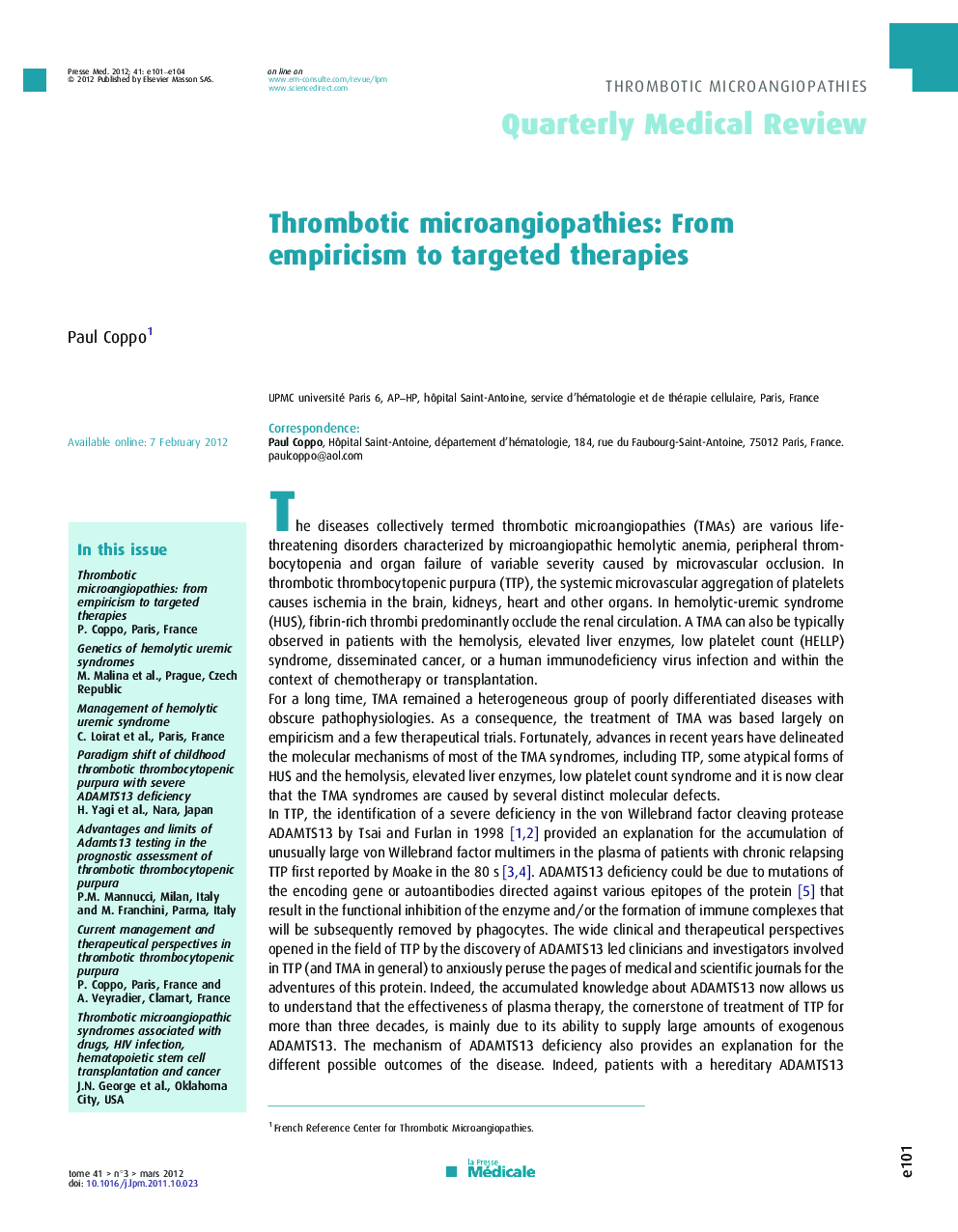 Thrombotic microangiopathies: From empiricism to targeted therapies