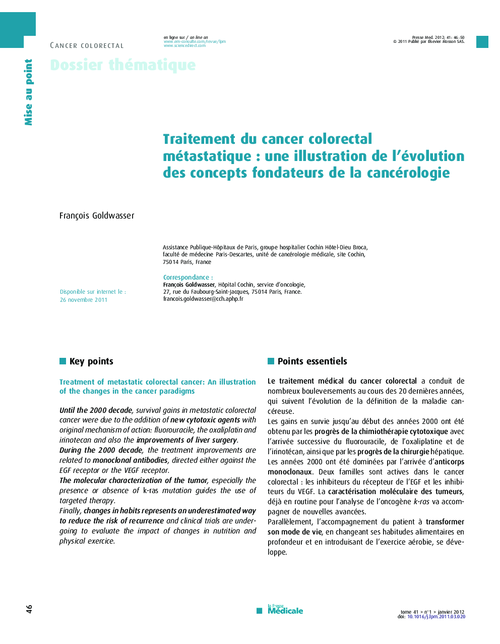 Traitement du cancer colorectal métastatique : une illustration de l’évolution des concepts fondateurs de la cancérologie