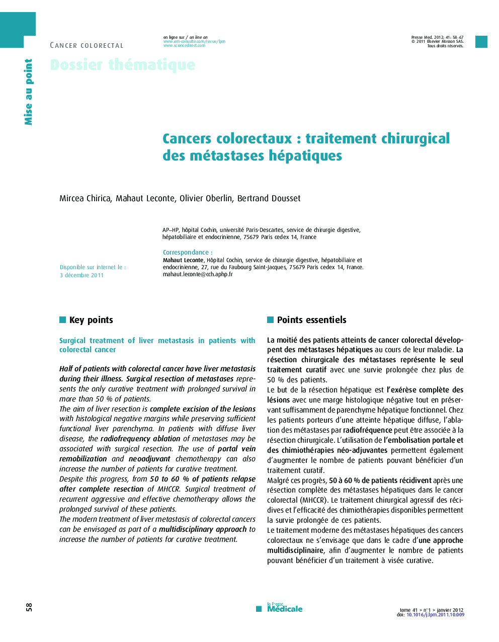 Cancers colorectaux : traitement chirurgical des métastases hépatiques