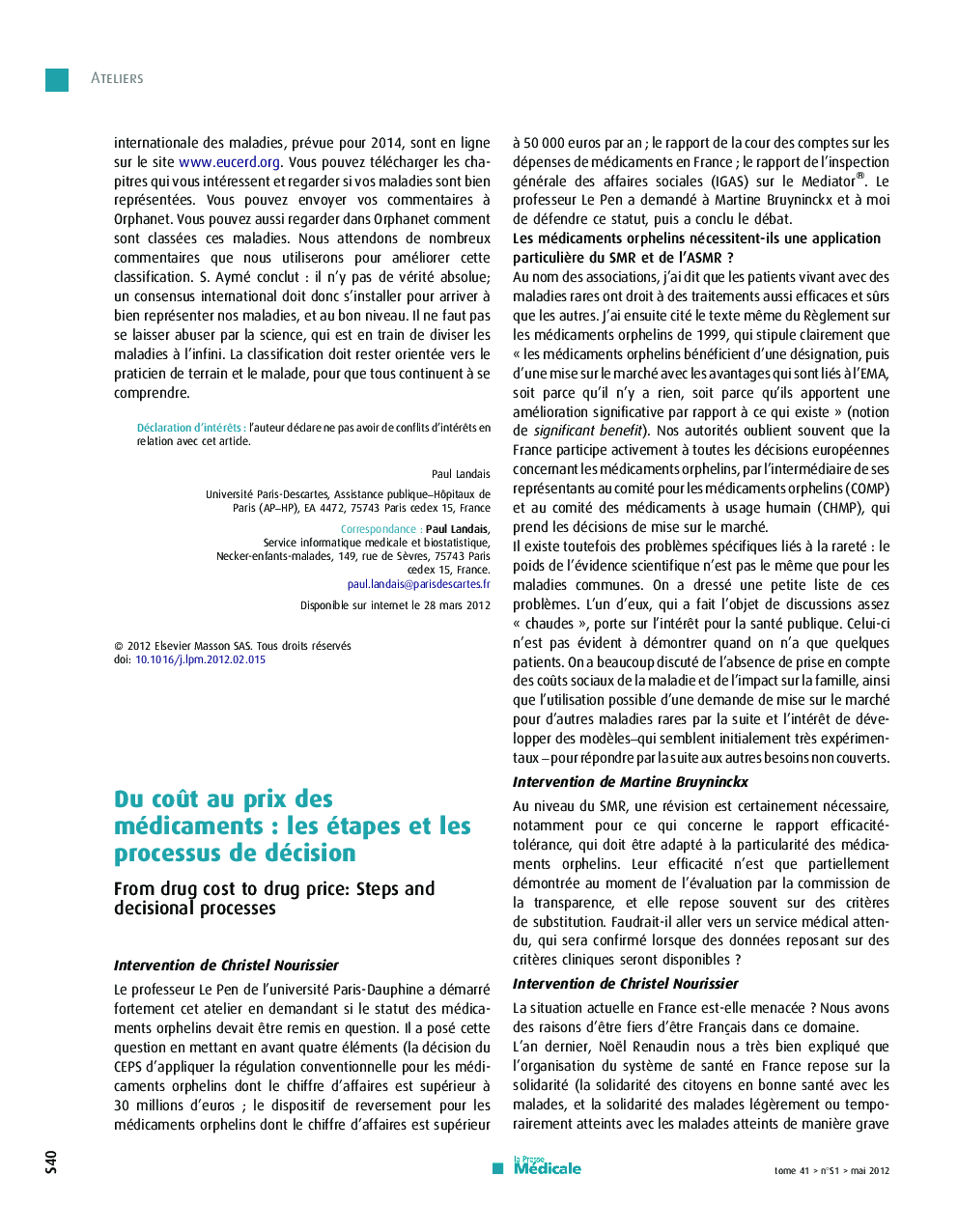 Du coÃ»t au prix des médicamentsÂ : les étapes et les processus de décision