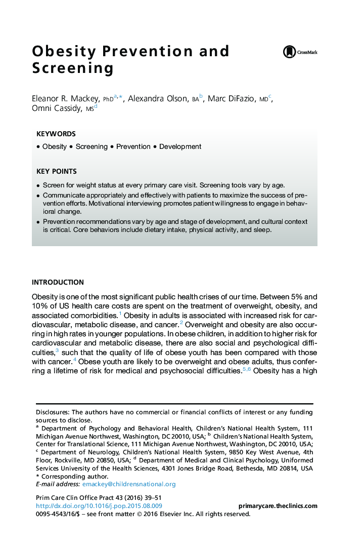 Obesity Prevention and Screening