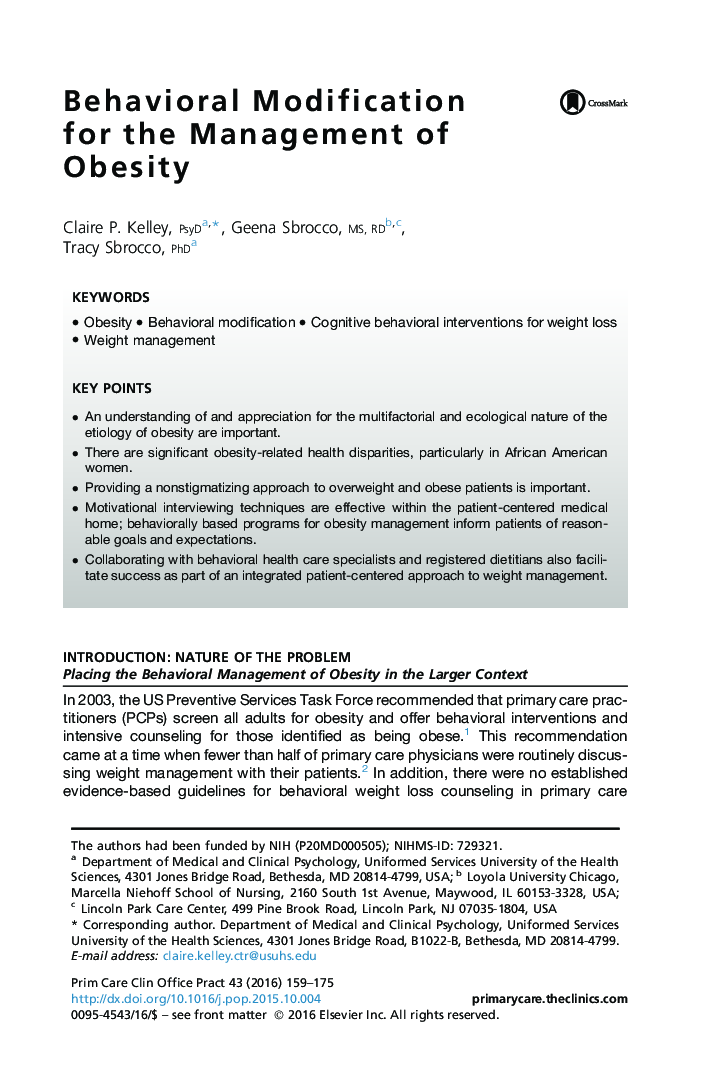 Behavioral Modification for the Management of Obesity