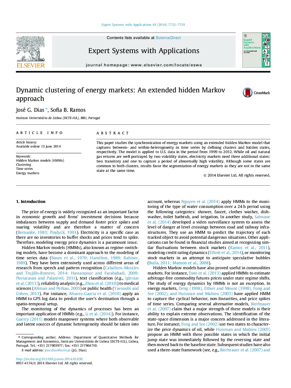 Dynamic clustering of energy markets: An extended hidden Markov approach