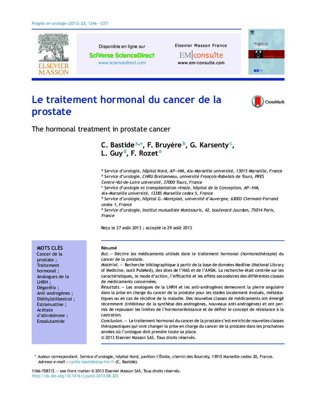 Le traitement hormonal du cancer de la prostate