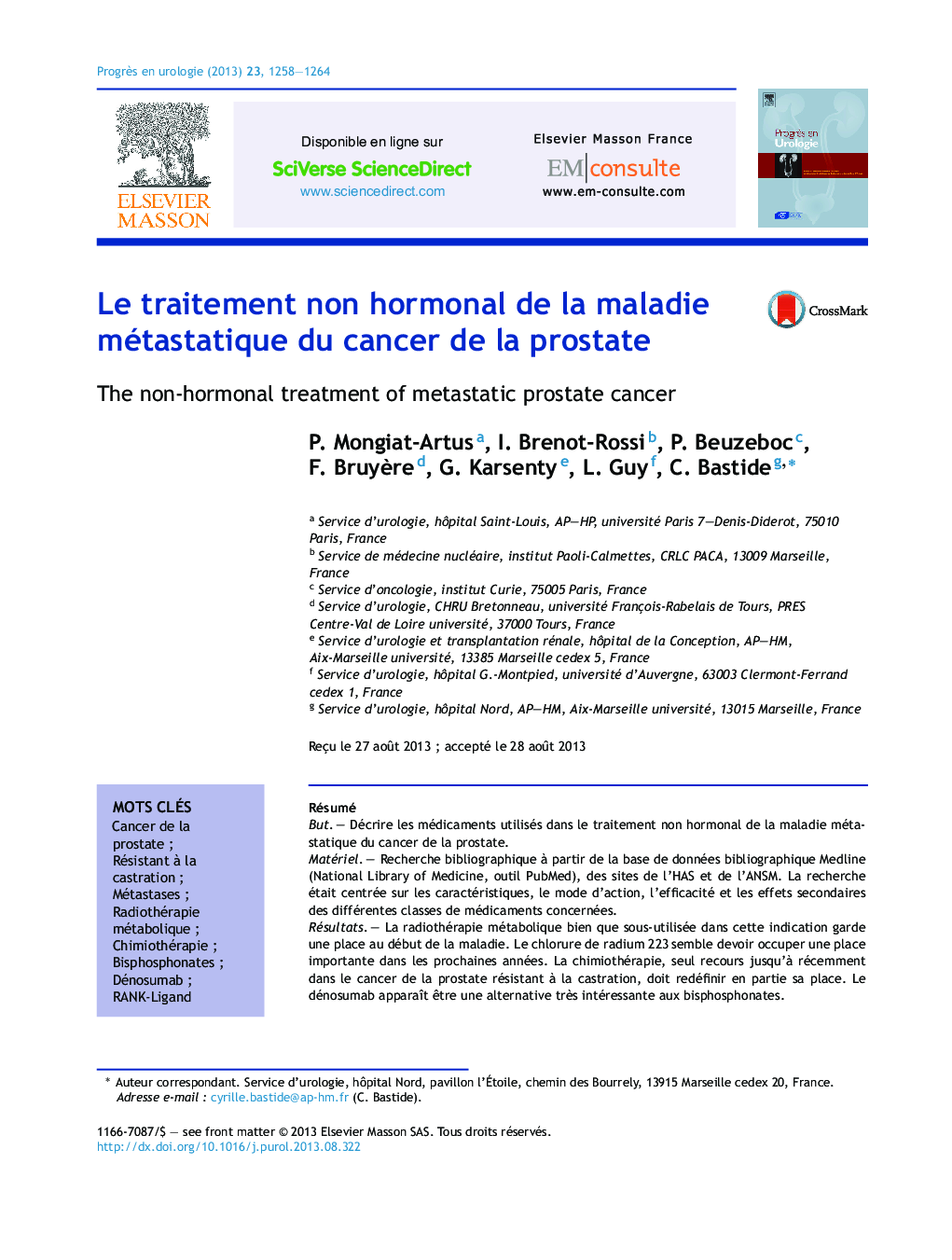 Le traitement non hormonal de la maladie métastatique du cancer de la prostate