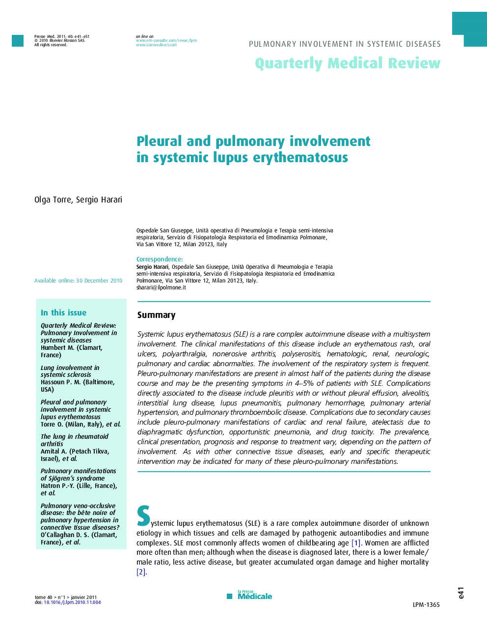 Pleural and pulmonary involvement in systemic lupus erythematosus