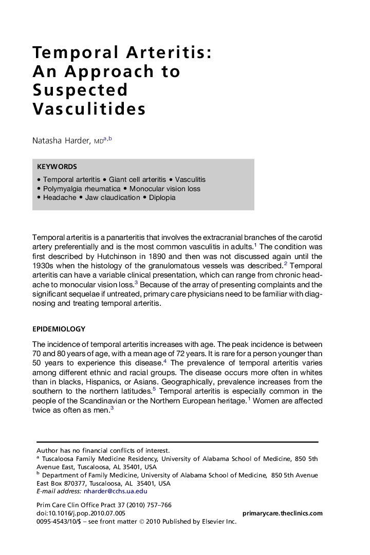 Temporal Arteritis: An Approach to Suspected Vasculitides