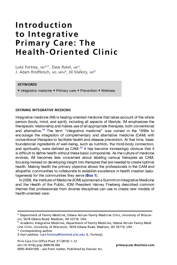 Introduction toÂ Integrative PrimaryÂ Care: The Health-Oriented Clinic