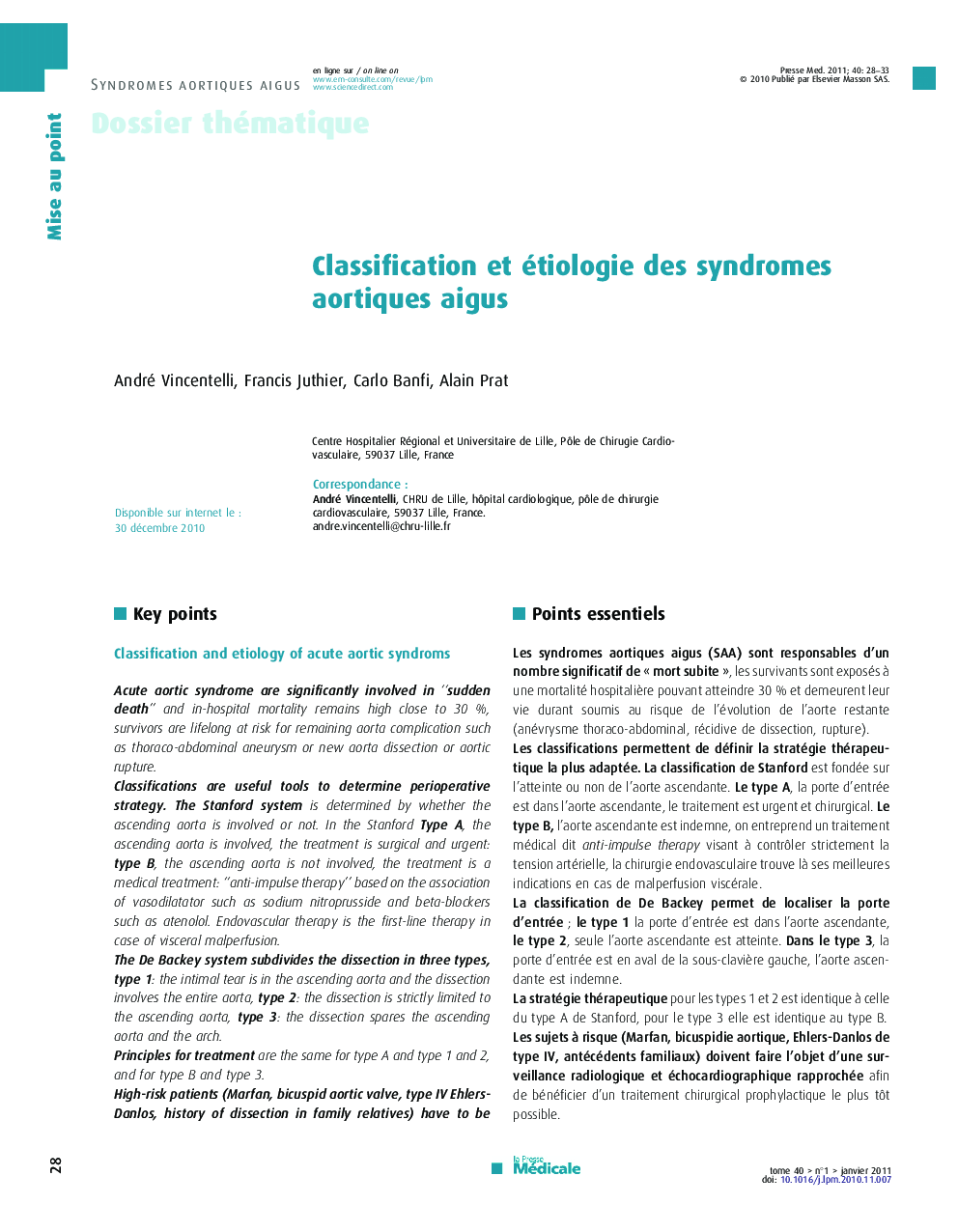 Classification et étiologie des syndromes aortiques aigus