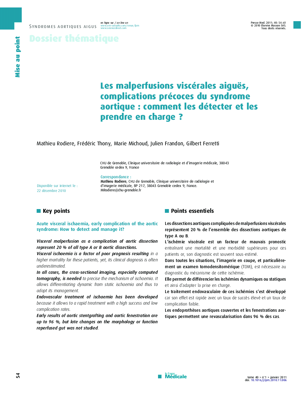 Les malperfusions viscérales aiguës, complications précoces du syndrome aortique : comment les détecter et les prendre en charge ?