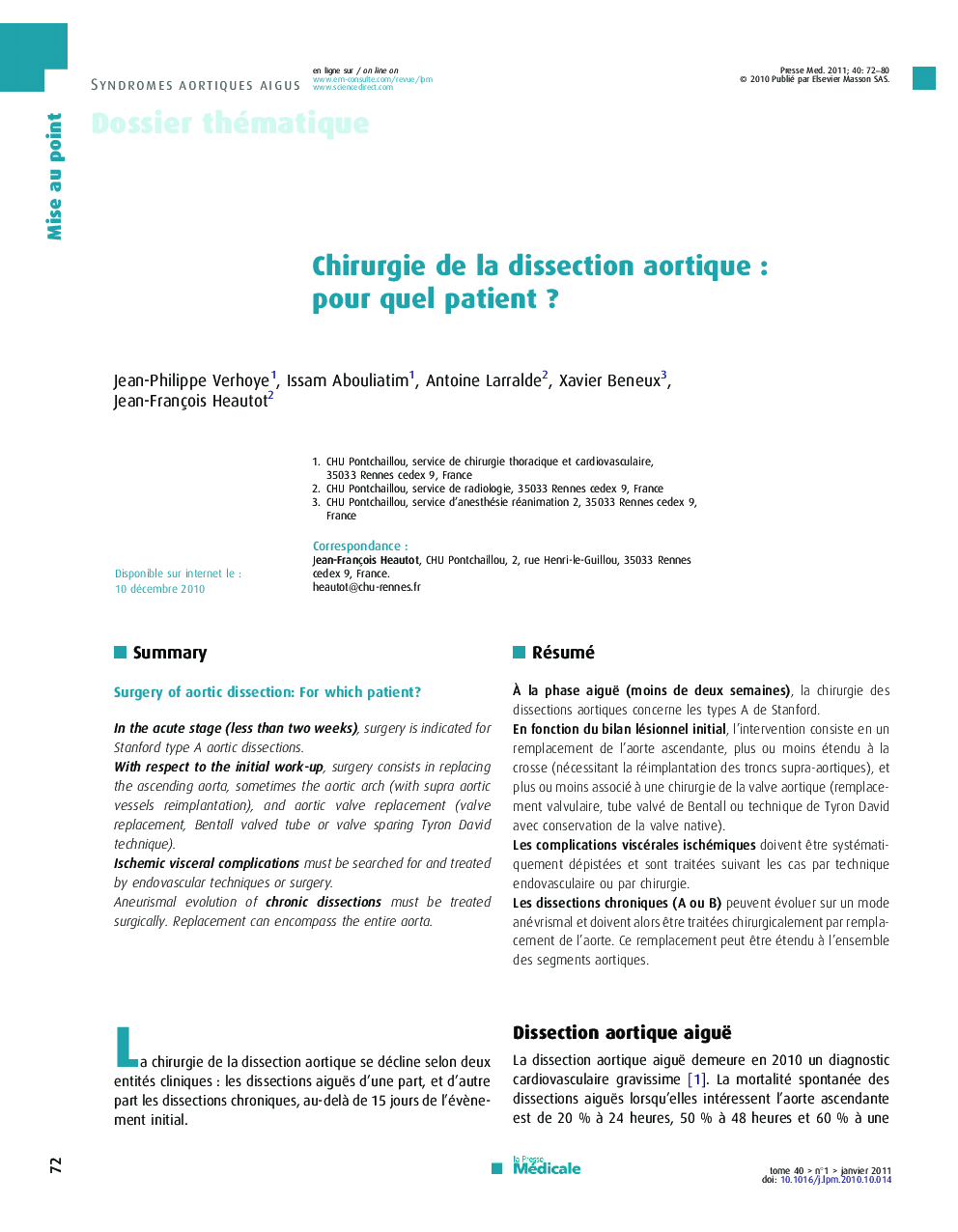 Chirurgie de la dissection aortique : pour quel patient ?