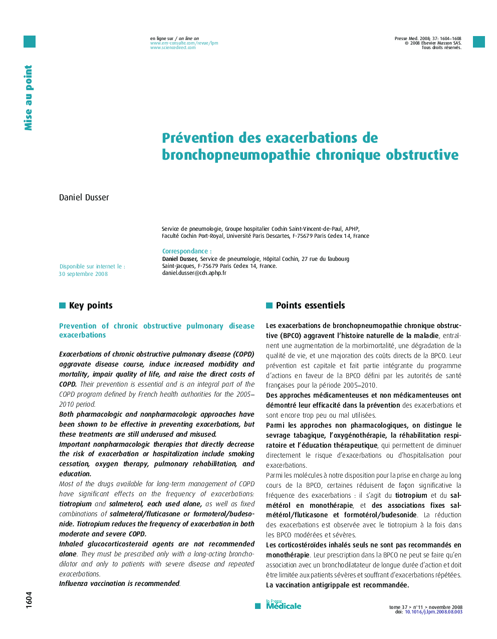 عکس صفحه اول مقاله: Prévention des exacerbations de bronchopneumopathie chronique obstructive Prévention des exacerbations de bronchopneumopathie chronique obstructive