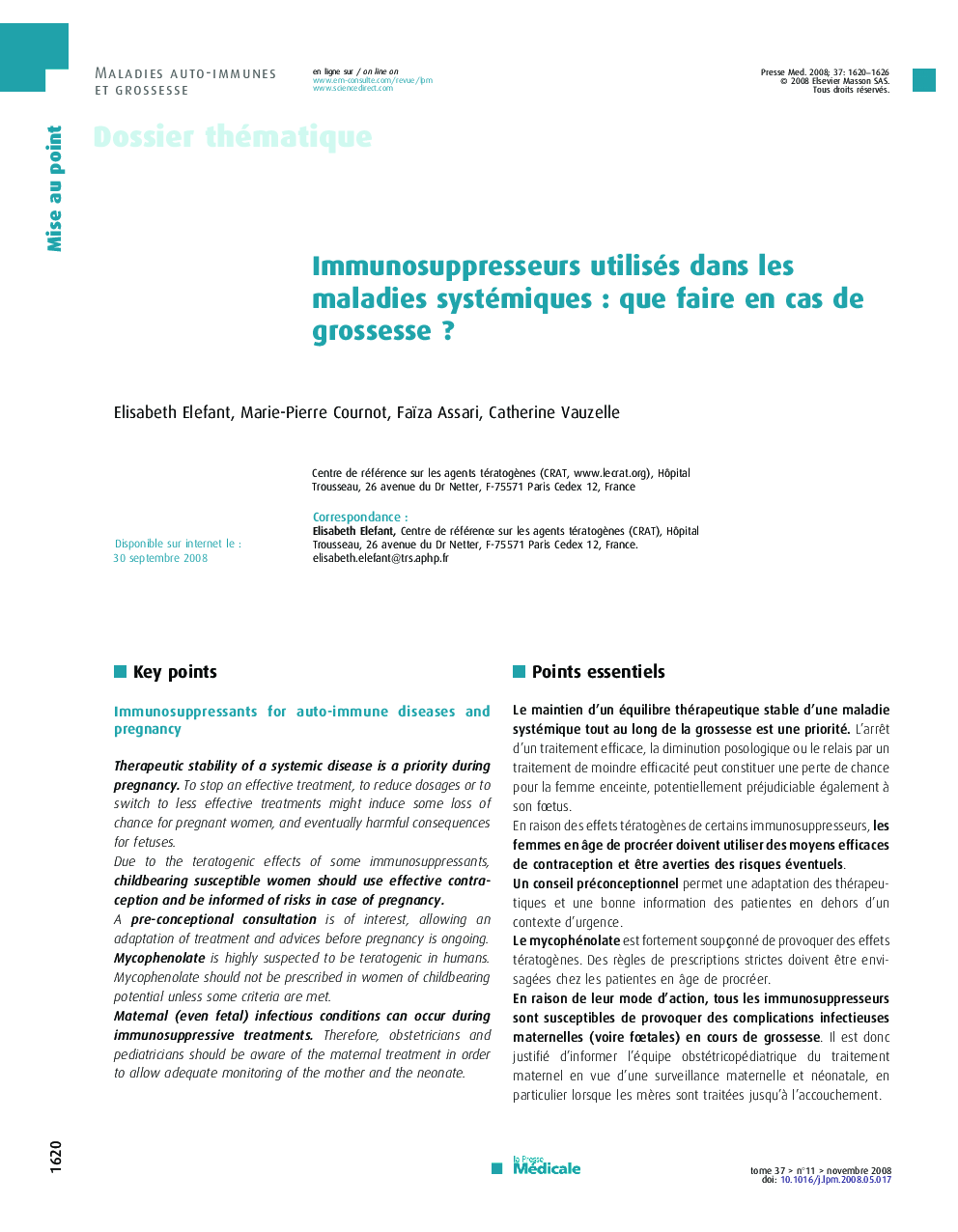 عکس صفحه اول مقاله: Immunosuppresseurs utilisés dans les maladies systémiques : que faire en cas de grossesse ? Immunosuppresseurs utilisés dans les maladies systémiques : que faire en cas de grossesse ?