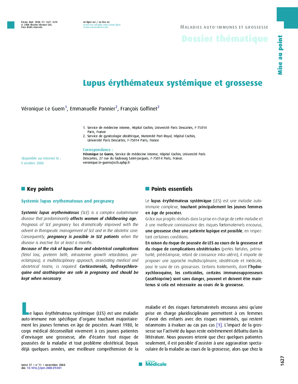 عکس صفحه اول مقاله: Lupus érythémateux systémique et grossesse Lupus érythémateux systémique et grossesse