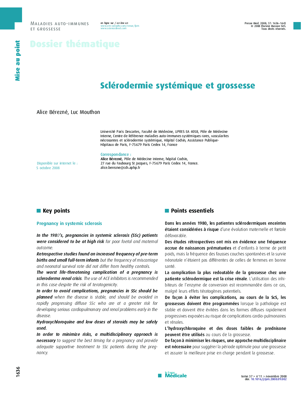 عکس صفحه اول مقاله: Sclérodermie systémique et grossesse Sclérodermie systémique et grossesse