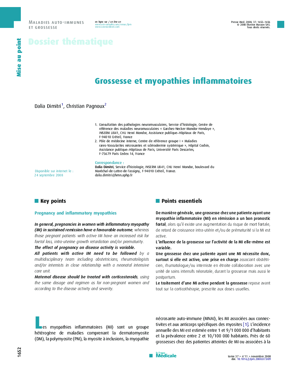 عکس صفحه اول مقاله: Grossesse et myopathies inflammatoires Grossesse et myopathies inflammatoires