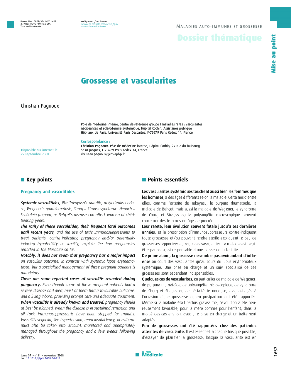 عکس صفحه اول مقاله: Grossesse et vascularites Grossesse et vascularites