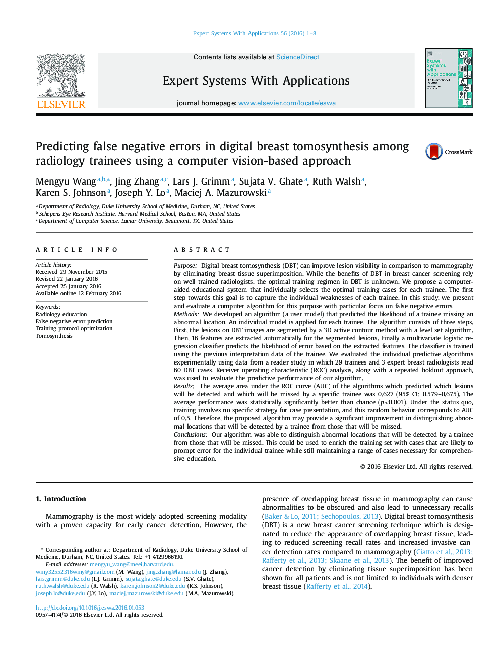 Predicting false negative errors in digital breast tomosynthesis among radiology trainees using a computer vision-based approach